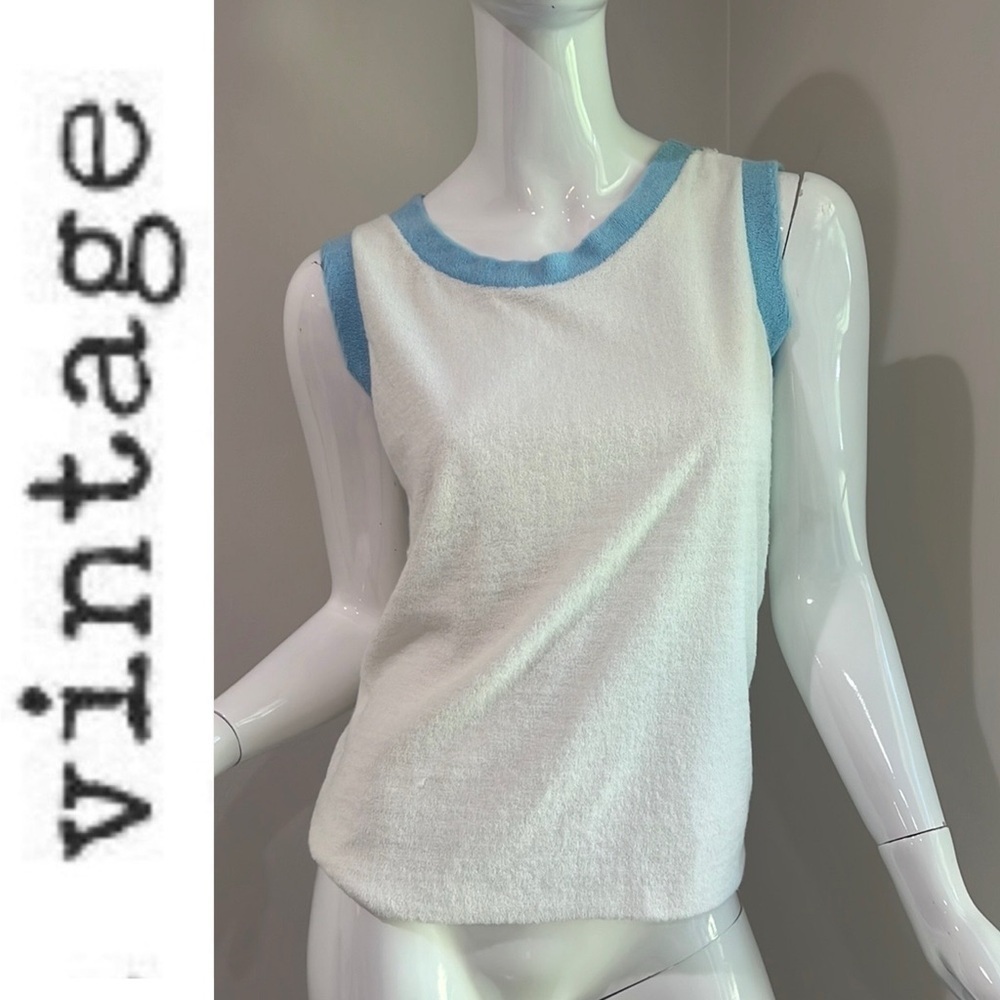 Vintage Tennis Terry Cloth Top Retro Sport Dead Stock Yaht Poolside Coastal